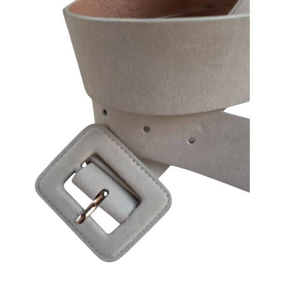Nordstrom Faux Suede Belt Light Sand Cream Gold Buckle Sz S Minimalist Chic - Picture 2 of 6